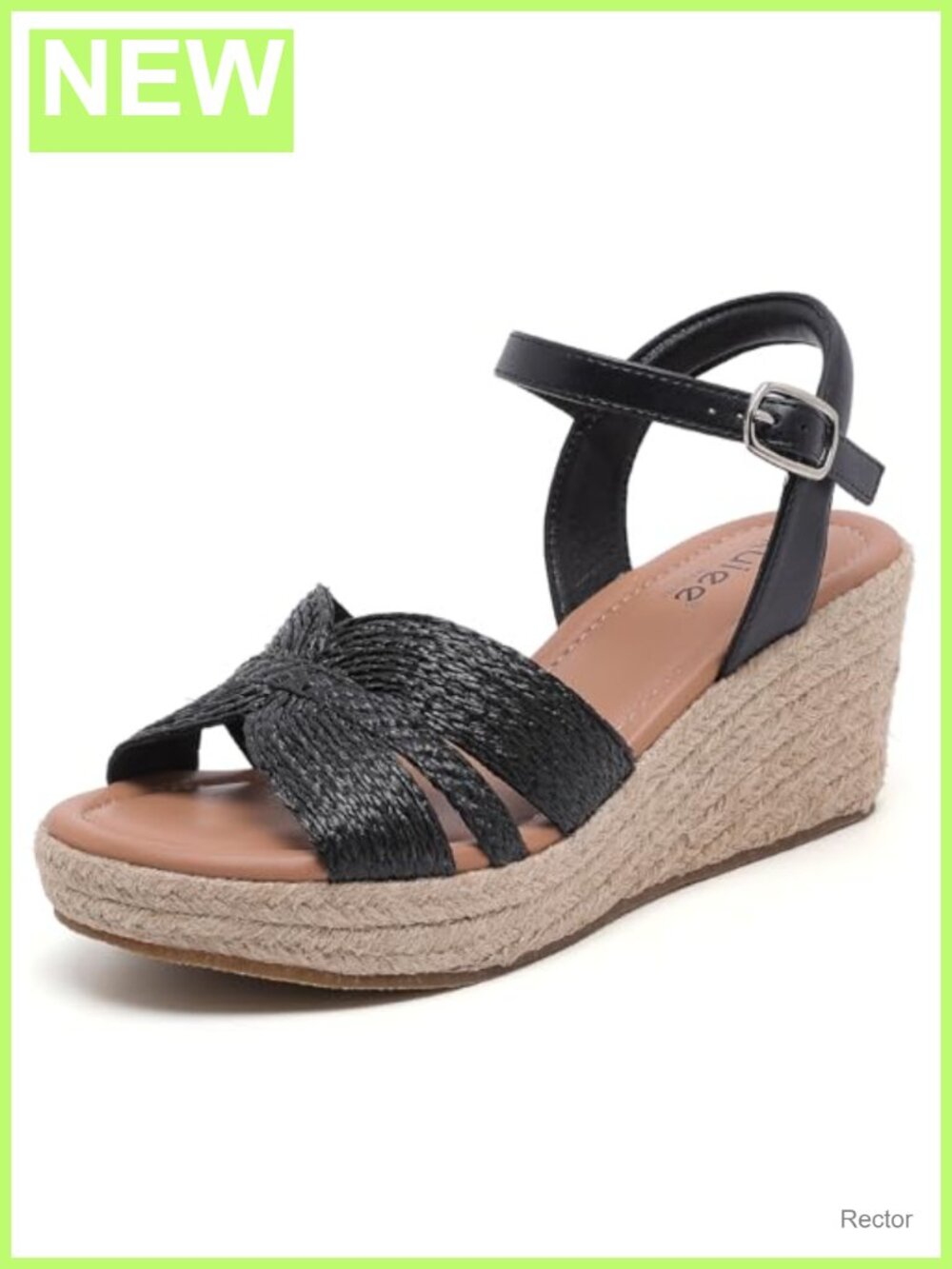 Wide Width Wedge Sandals Faux Leather Memory Foam Ankle Strap